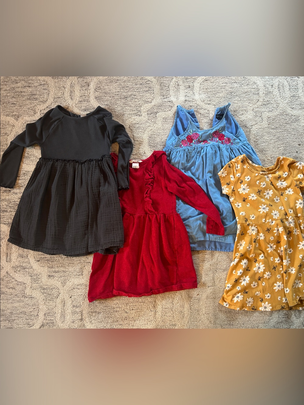 Girls Mixed Dress Lot - Navy, Red, Blue & Mustard Floral
